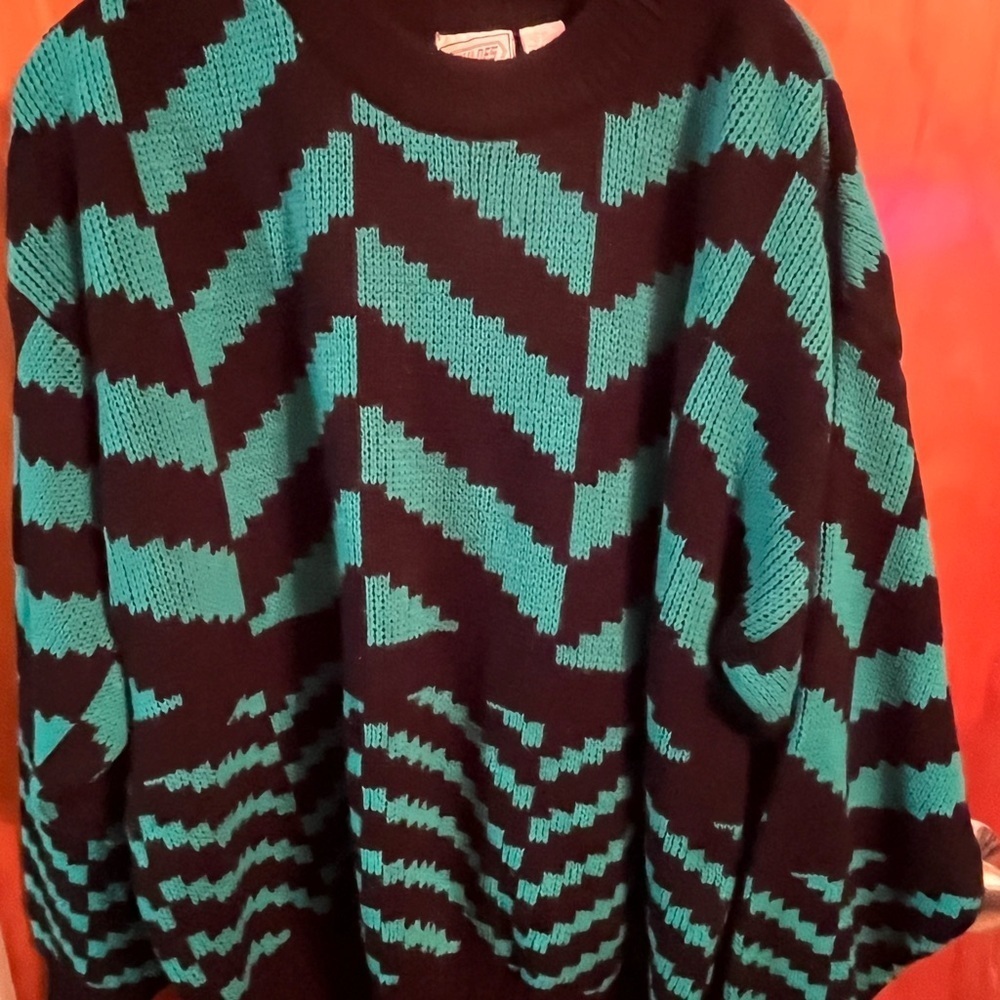 Black and Green Chevron Sweater geometric vintage by shades xl - Picture 2 of 5